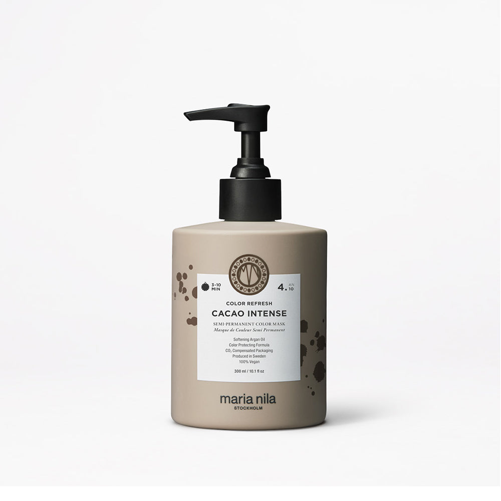 Maria Nila color refresh cacao intense bottle with pump on a white background