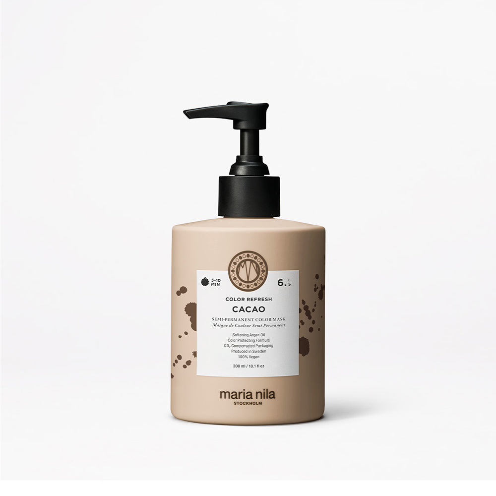 Maria Nila color refresh cacao bottle with pump on a white background