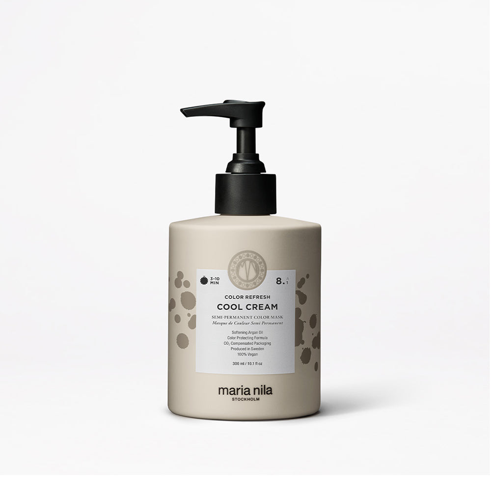 Maria Nila color refresh cool cream bottle with pump on a white background